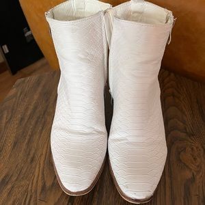 White Alligator Print Ankle Boots
